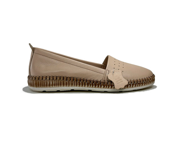 Women's Leather Beige Color Ballerina Shoes