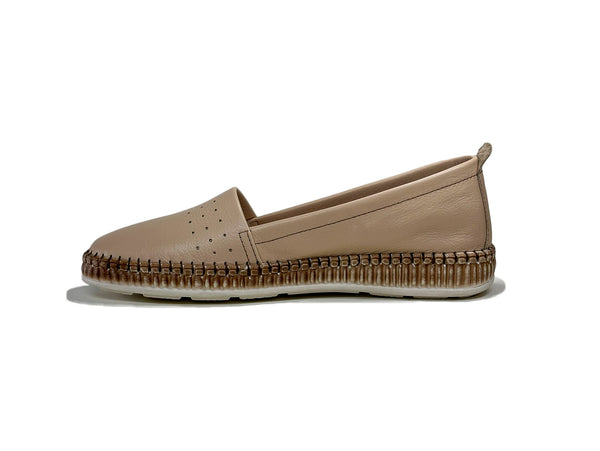 Women's Leather Beige Color Ballerina Shoes