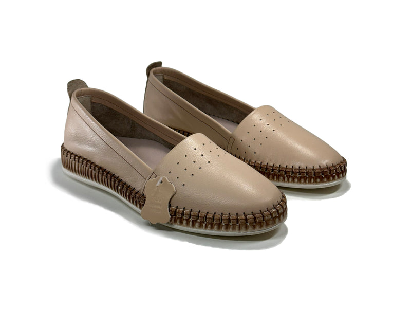Women's Leather Beige Color Ballerina Shoes