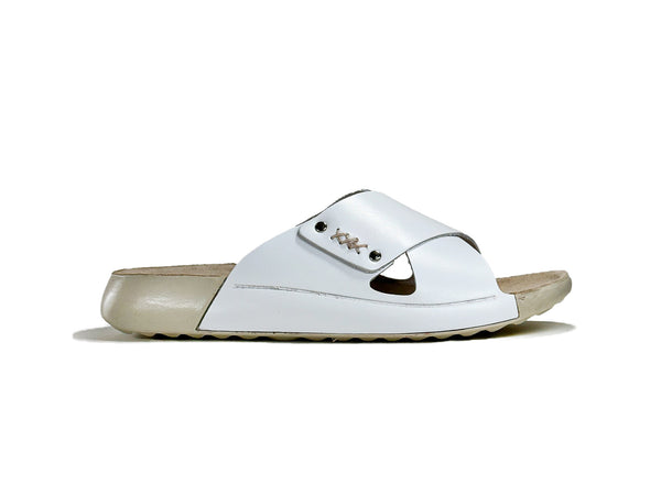 Women's Cross Strap White Leather Slippers