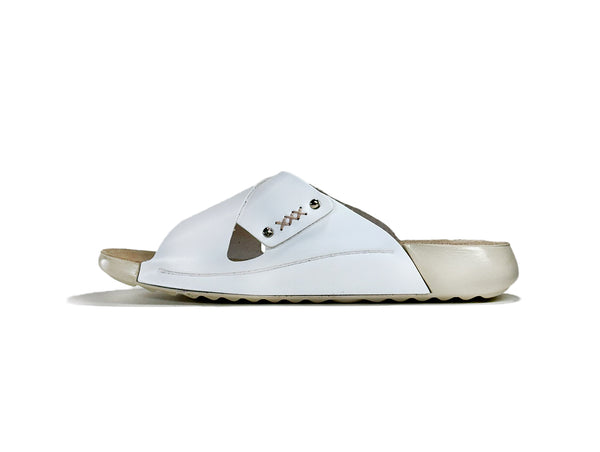 Women's Cross Strap White Leather Slippers