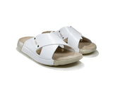 Women's Cross Strap White Leather Slippers