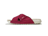 Women's Cross Strap Nubuck Fuchsia Leather Slippers