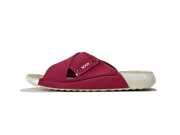 Women's Cross Strap Nubuck Fuchsia Leather Slippers