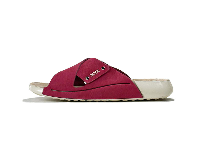 Women's Cross Strap Nubuck Fuchsia Leather Slippers