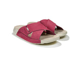 Women's Cross Strap Nubuck Fuchsia Leather Slippers