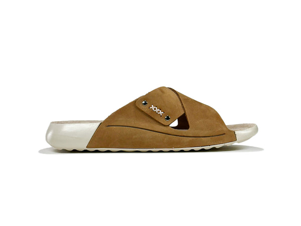 Women's Cross Strap Nubuck Beige Leather Slippers