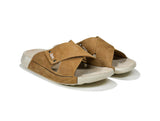 Women's Cross Strap Nubuck Beige Leather Slippers