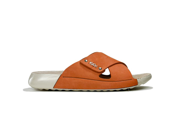 Women's Cross-Strap Nubuck Orange Leather Slippers