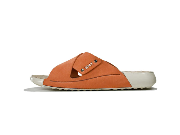 Women's Cross-Strap Nubuck Orange Leather Slippers
