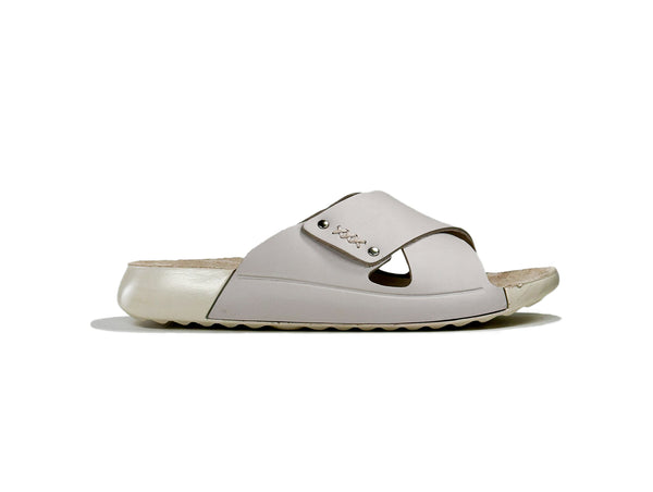 Women's Cross Strap Silver Leather Slippers