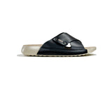 Women's Cross-Strap Black Leather Slippers