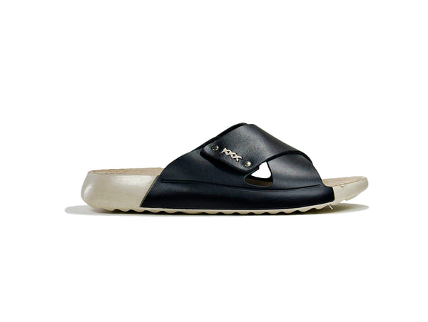Women's Cross-Strap Black Leather Slippers