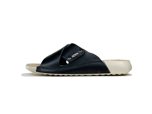 Women's Cross-Strap Black Leather Slippers