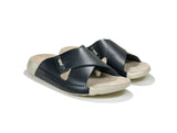 Women's Cross-Strap Black Leather Slippers