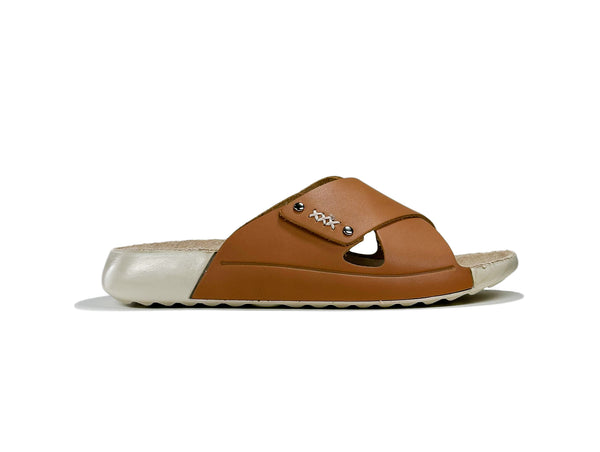 Women's Cross-Strap Tan Leather Slippers