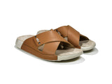 Women's Cross-Strap Tan Leather Slippers