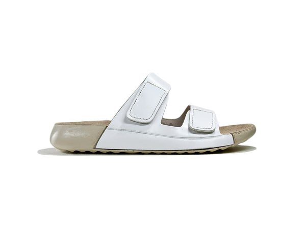 Women's Double-Strap White Leather Slippers