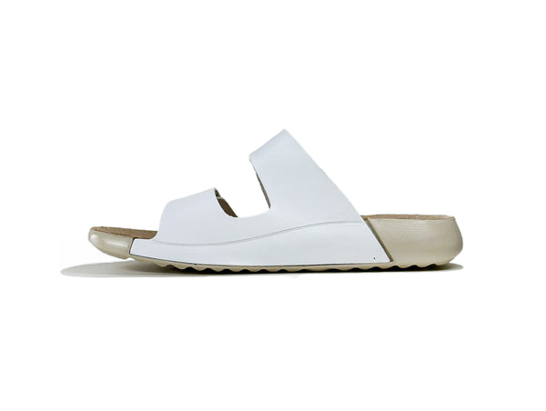 Women's Double-Strap White Leather Slippers
