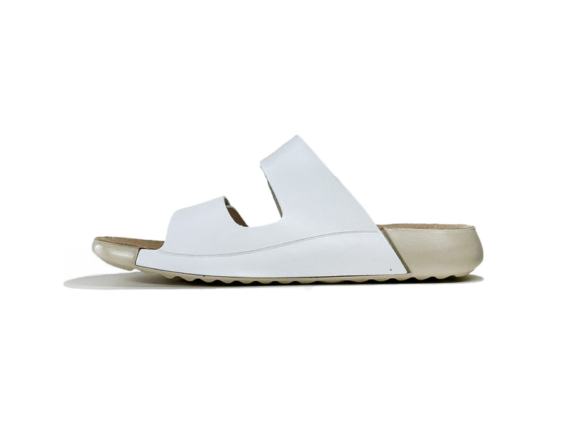 Women's Double-Strap White Leather Slippers