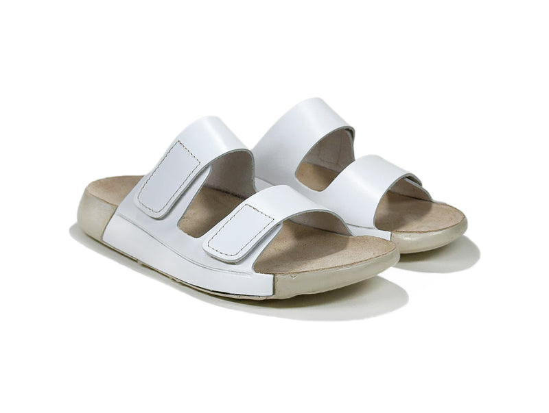 Women's Double-Strap White Leather Slippers