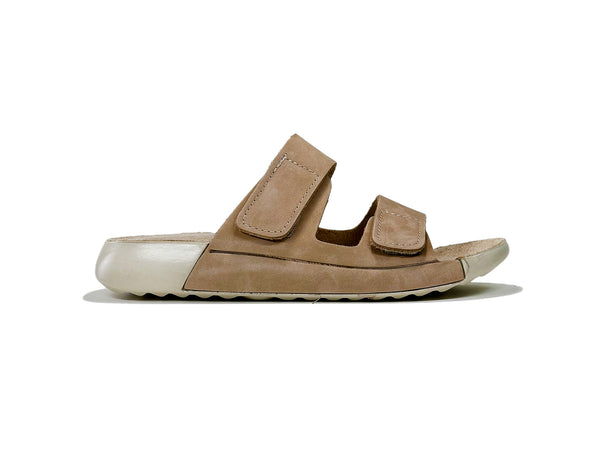 Women's Double-Strap Nubuck Beige Leather Slippers