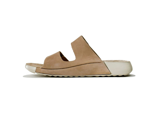 Women's Double-Strap Nubuck Beige Leather Slippers