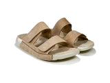 Women's Double-Strap Nubuck Beige Leather Slippers