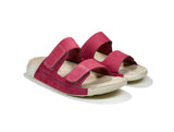 Women's Double-Strap Nubuck Fuchsia Leather Slippers