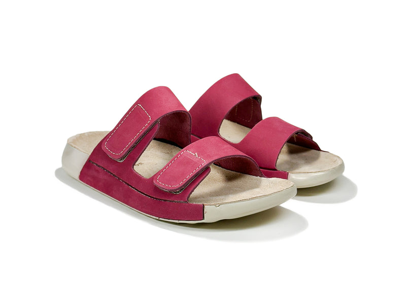 Women's Double-Strap Nubuck Fuchsia Leather Slippers