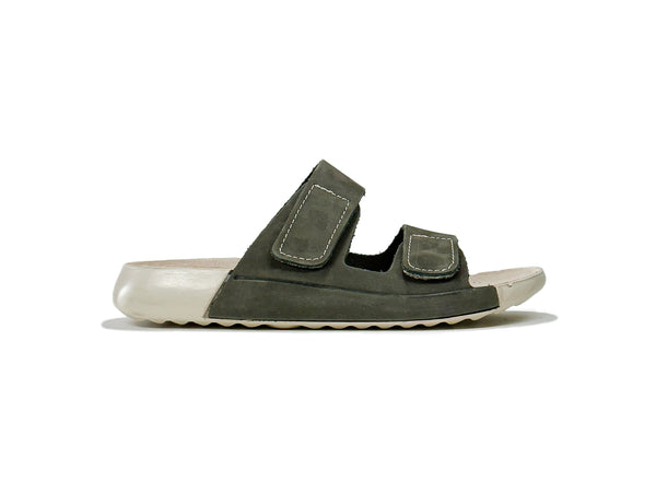 Women's Cross Strap Nubuck Khaki Leather Slippers