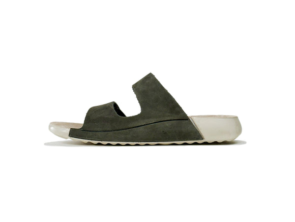 Women's Cross Strap Nubuck Khaki Leather Slippers