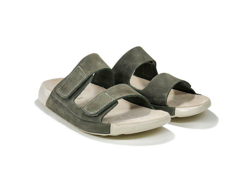 Women's Double-Strap Nubuck Khaki Leather Slippers