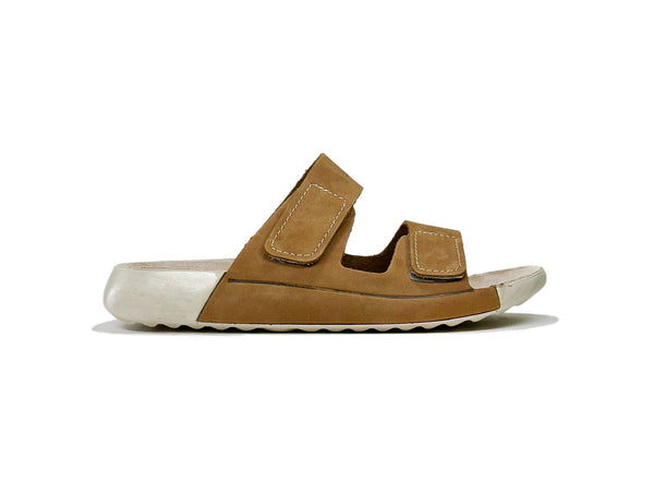 Women's Double-Strap Nubuck Brown Leather Slippers