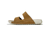 Women's Double-Strap Nubuck Brown Leather Slippers