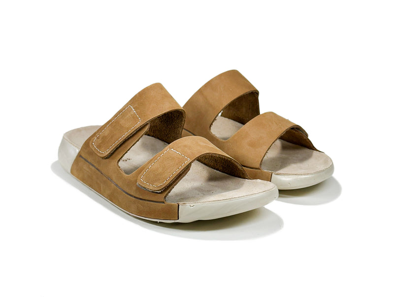 Women's Double-Strap Nubuck Brown Leather Slippers