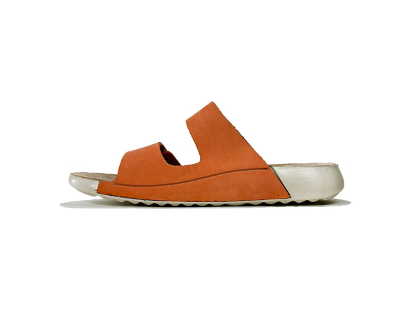 Women's Double-Strap Nubuck Orange Leather Slippers