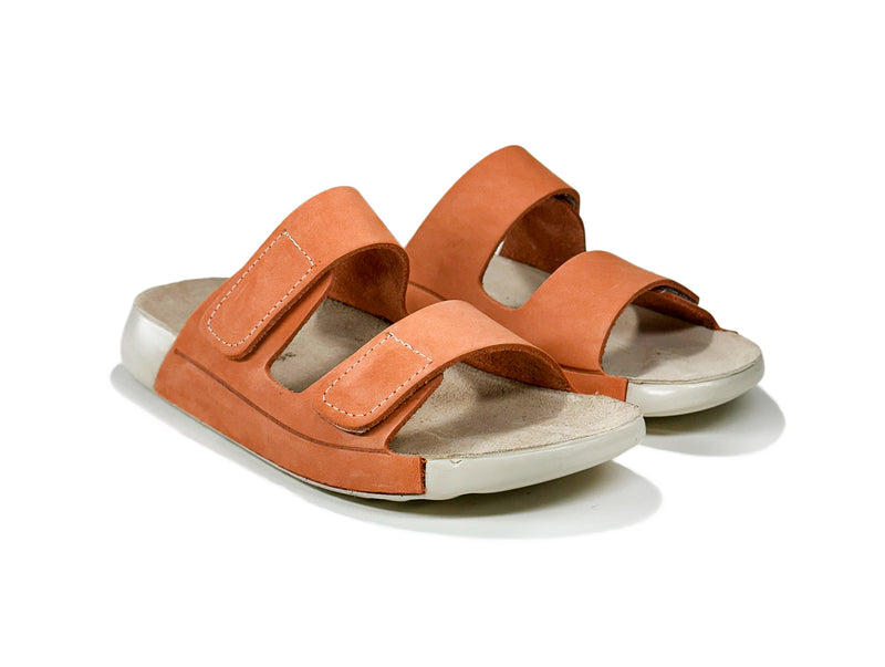 Women's Double-Strap Nubuck Orange Leather Slippers