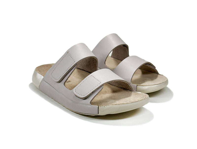 Women's Double-Strap Silver Leather Slippers