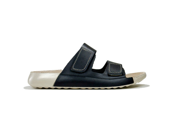 Women's Double-Strap Black Leather Slippers
