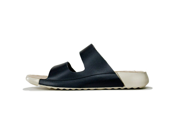 Women's Double-Strap Black Leather Slippers