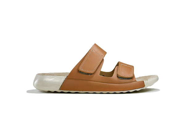 Women's Double-Strap Tan Leather Slippers