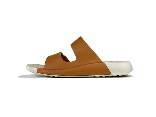 Women's Double-Strap Tan Leather Slippers