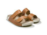 Women's Double-Strap Tan Leather Slippers
