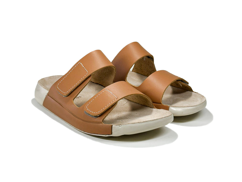 Women's Double-Strap Tan Leather Slippers