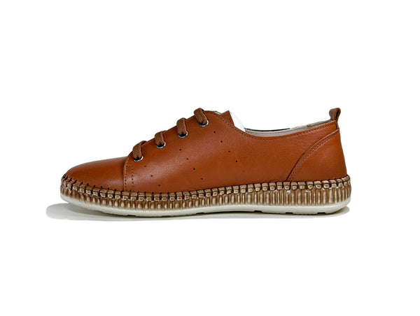 Women's Lace-Up Tan Leather Shoes