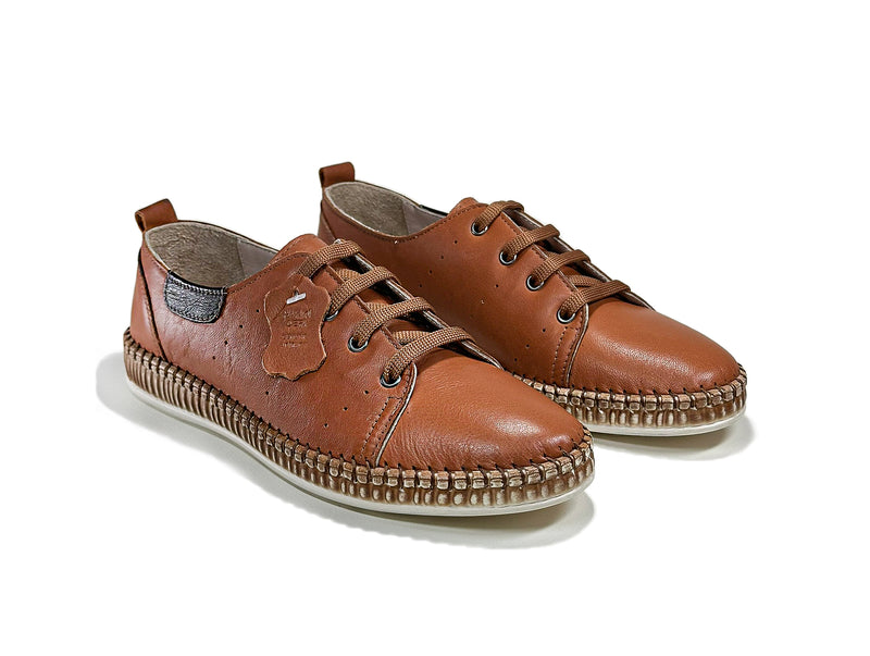 Women's Lace-Up Tan Leather Shoes