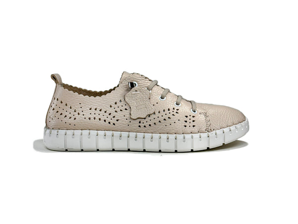 Women's Lace-Up Beige Leather Comfort Shoes