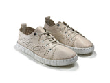 Women's Lace-Up Beige Leather Comfort Shoes