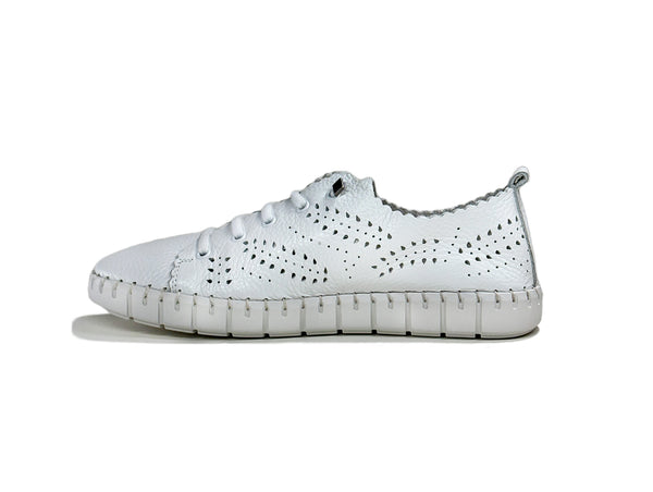 Women's Lace-Up White Leather Comfort Shoes